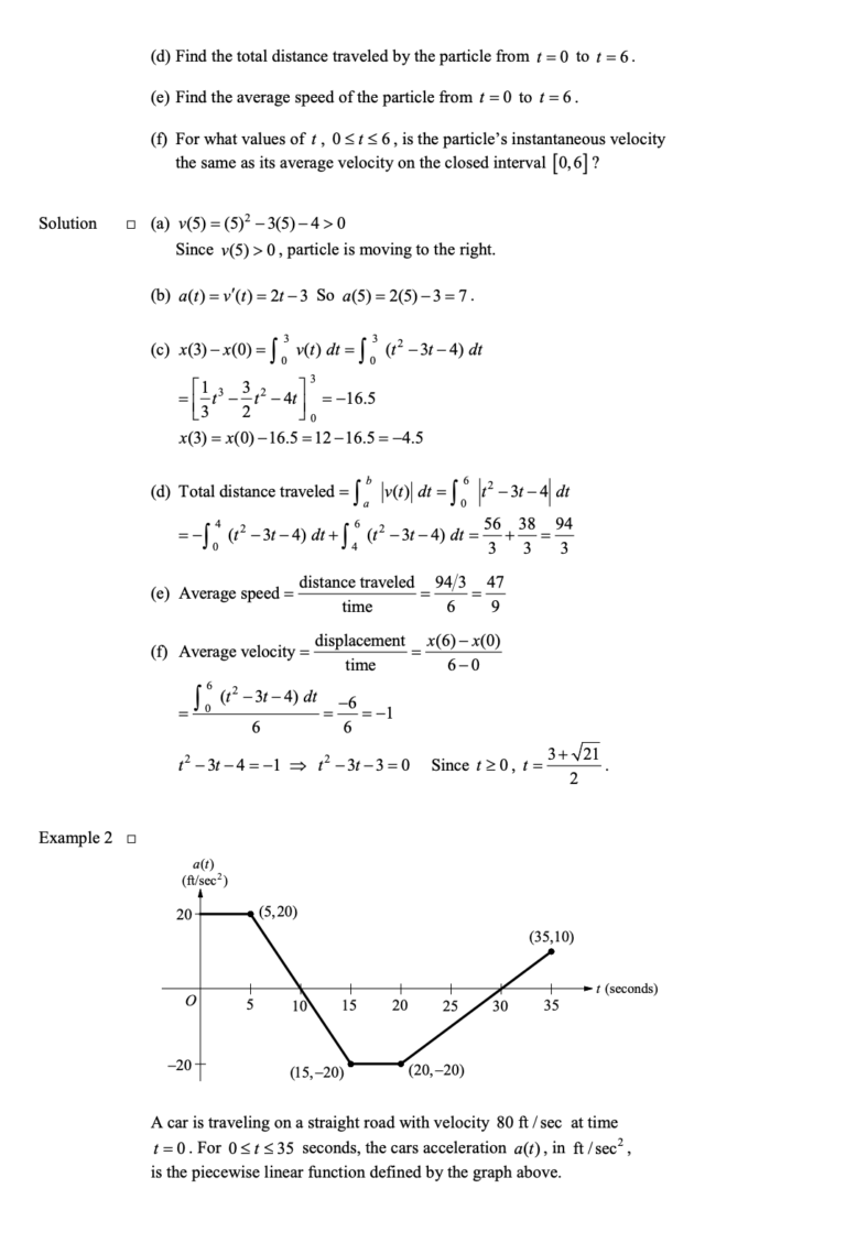 Motion of a Particle, Distance, and Displacement in Application of Integration